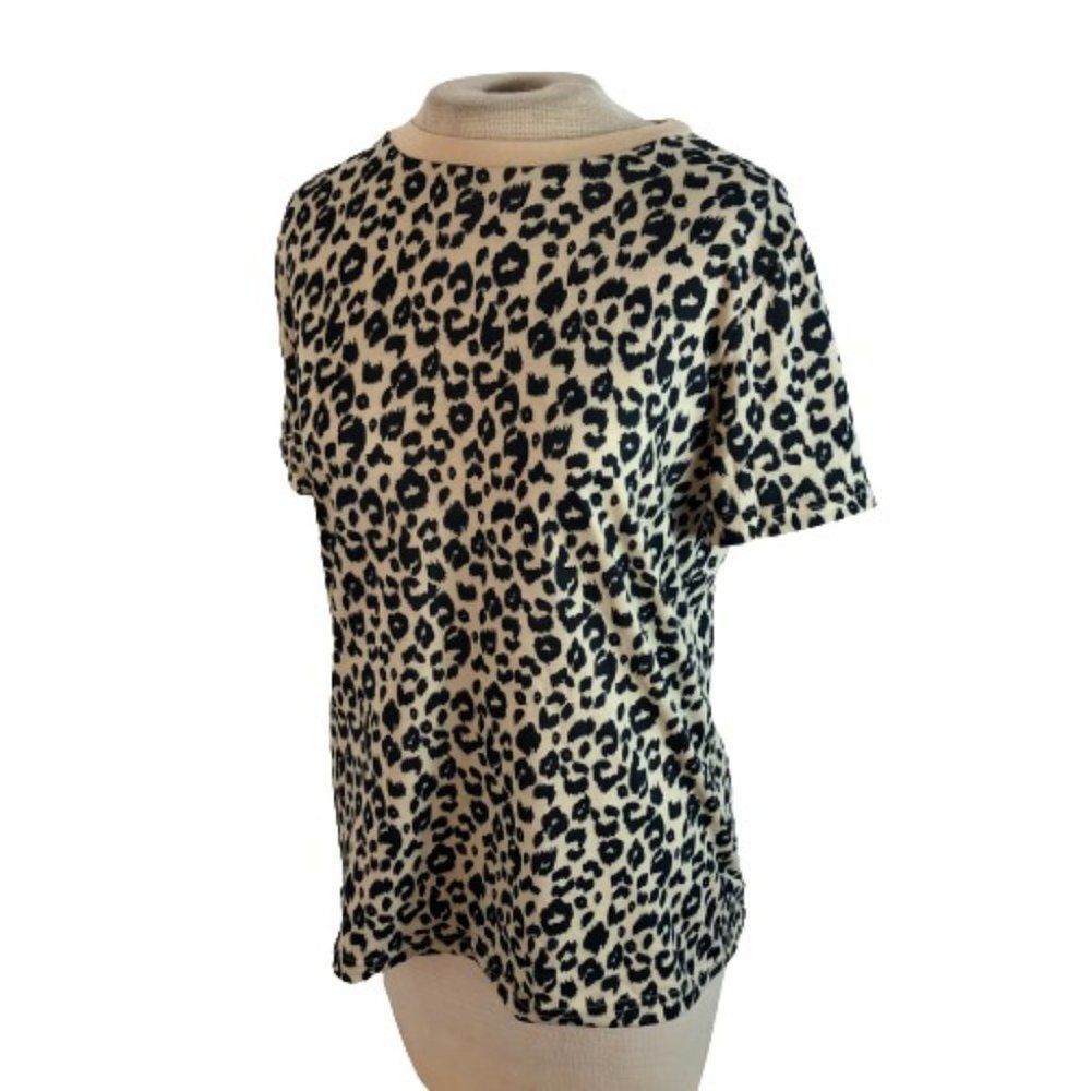 Leopard Print Short Sleeve Tee - Black and Cream
